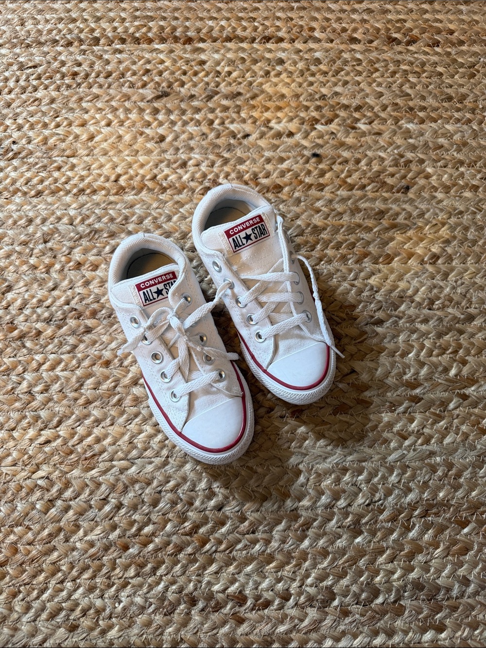 Converse Kids White Sneakers with Red Trim